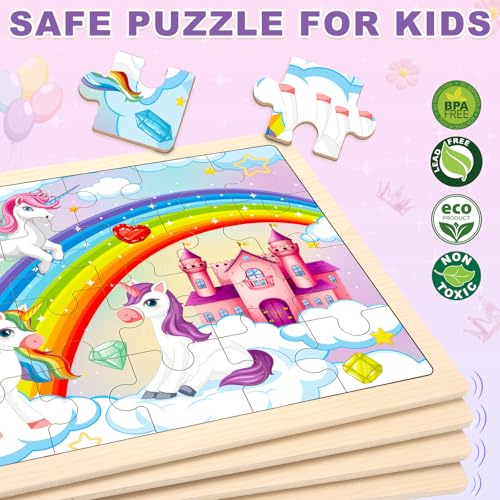 Puzzles for Kids Ages 4-6, 4 Packs Wooden Jigsaw Puzzles for Toddlers 2-4, Princess Unicorn Mermaid Fairy Preschool Educational Puzzles Boards Toys Gifts for Girls Boys 3 4 5 6 - style: Princess