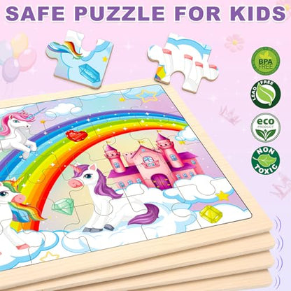Puzzles for Kids Ages 4-6, 4 Packs Wooden Jigsaw Puzzles for Toddlers 2-4, Princess Unicorn Mermaid Fairy Preschool Educational Puzzles Boards Toys Gifts for Girls Boys 3 4 5 6 - style: Princess