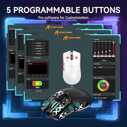 ATTACK SHARK X11 Wireless Gaming Mouse, PAW3311 Sensor, Lightweight, RGB Charging Dock, 22,000 DPI, Tri-Mode Connectivity, 5 Programmable Buttons, Grip Tape Included - Black - color: Black, size: Mouse and Anti-slip sticker