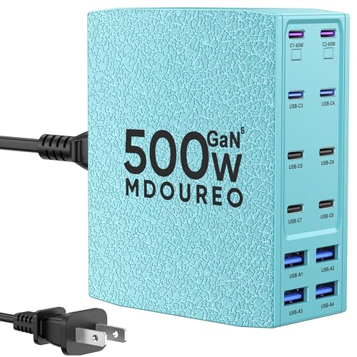 500W USB C Charger Block, 12-Port USB C Charging Station for Multiple Devices, Leather Texture Dual PD 65W Laptop Fast Charger Compatible with MacBook Pro/Air, iPad, iPhone,Galaxy and More,Green - color: Green, size: 5 feet