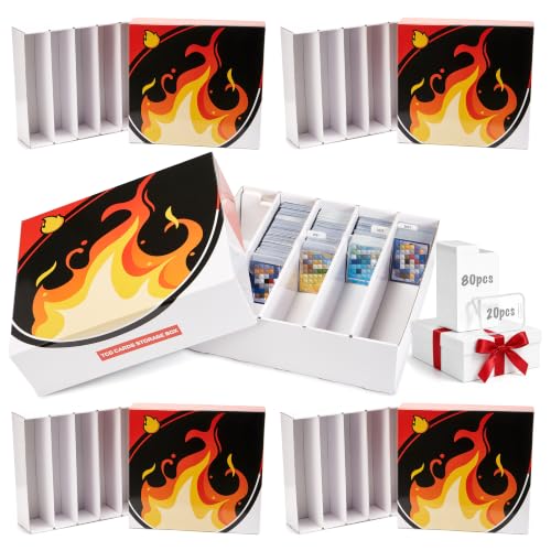 4-Pack Trading Card Storage Box, 5 Row 5400+ Count Cardboard Card Storage Box with Dividers & Stoppers for TCG/MTG/PKM/Sports/Baseball Cards