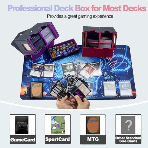 MTG Commander Deck Box, Trading Card Storage Box with Handle & Dice Tray Holds to 230+ Double Sleeved Cards, Durable Button Design Double Deck Box Suitable for CCG/TCG/Sports Cards (Black&Red)
