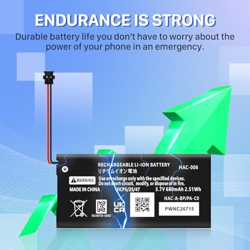 HAC-006 Battery, Upgraded 680mAh Replacement JoyCon Battery for Nintendo Switch HAC-015 HAC-016 Left & Right Joy-Con Controller (2 Pack)