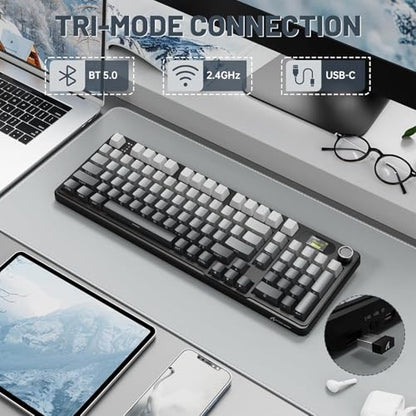 MAMBASNAKE Attack Shark X98 Pro Wireless Mechanical Keyboard with Screen & Knob,2.4G/USB-C/BT5.0 Gasket Hot Swappable Creamy Keyboard102 Keys, Web Driver RGB Gaming Keyboard for PC/Mac/PS4/Xbox - color: Black