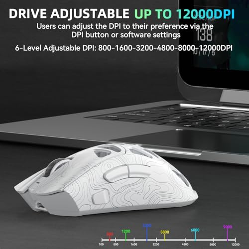 Aula SC620 Wireless Gaming Mouse, Tri-Mode 2.4GHz/USB-C/BT5.3 Computer Mouse with 12000 DPI, Programmable Macro Gamer Mouse with Rapid Fire Key, RGB Light Gaming Mice for PC/Laptop/Mac (Line White) - color: Line white