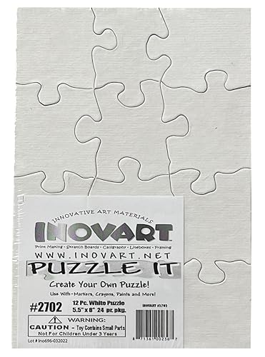 INOVART Puzzle-It 12-Piece Blank Puzzle, 24 Puzzles Per Package, 5-1/2" x 8", White - size: 12 Pieces (5.5 x 8 in), style: 24 Puzzles Per Package