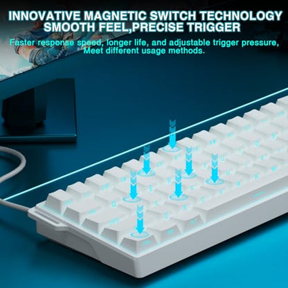 Aula WIN60 HE - 60% Mechanical Gaming Keyboard Wired, Hall Effect Magnetic Switch Hot Swappable, Adjustable Actuation RT Mode, 8000 Hz Polling Rate, RGB Keyboard 60 Percent Compact Design for PC - color: White