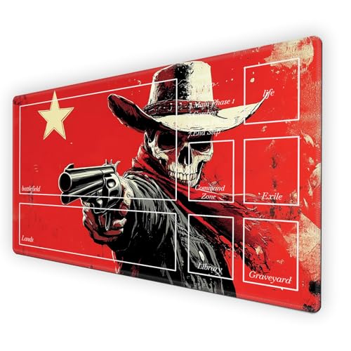 Card Playmat with Free Storage Bag MTG Playmat with Zones | 28x16 Smooth Surface TCG Board Game Mat for Cards | Stitched Edges, Non-Slip Rubber Base - Skeleton Cowboy - color: Skeleton Cowboy, size: 16W*28L With Zones