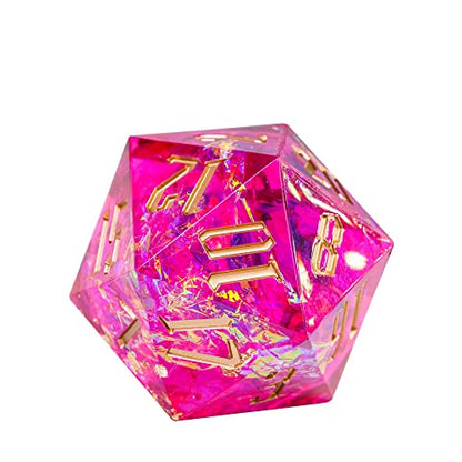 Cusdie Single D20 DND Dice with Sharp Edges and Glitter Foil Inclusions, 20 Sided D&D Dice, 33mm Handcrafted, for Role Playing Game (Red) - color: Red