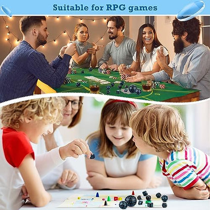 Civaner 15 Pcs Complete Polyhedral Dice Set D3-D100 Spherical RPG Dice Set in Opaque Black, 100 Sides for Role Playing Table Games Party Supplies(Black and Blue) - color: Black and Blue
