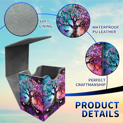Butterfly Tree Sub Card Deck Box, MTG Commander Deck Box Card Deck Case for Trading Cards, 100+ Sleeved Cards with PU Leather Magnetic Card Storage Box for TCG CCG Magic Cards - color: Card Deck Box-586