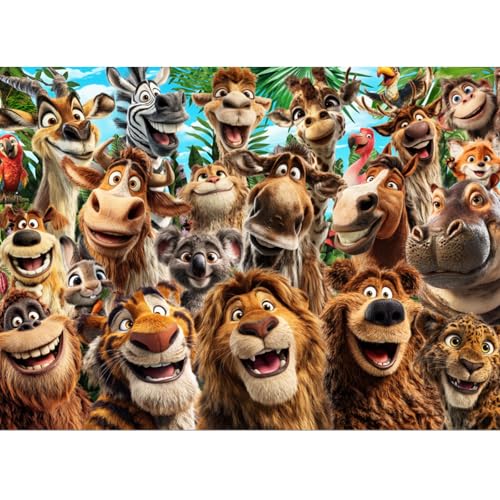 HUADAD Puzzles for Adults 1000 Pieces,1000 Piece Puzzles for Adults,Gift-Jungle Fun Party,Family Party Jigsaws Puzzles Game,Letter Partition Puzzles,1000 Piece Animal Puzzle - color: Jungle Fun Party