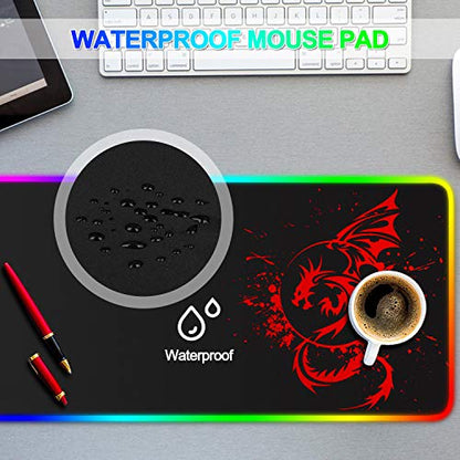 RGB Gaming Mouse Pad, Large Extended Glowing Led Mousepad with 15 Lighting Modes and USB,Smooth Surface Waterproof Gamer Mouse Mat for Gaming, Macbook, PC, Laptop, Desk 31.5 X 12 Inch (Red)