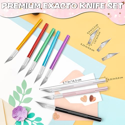 DIYSELF 4 Exacto Knives with 40 No. 11 Blades for Crafting | Precision exacto knife set for scrapbooking, stencils, modeling, artwork and detailed cutting - color: Purple-gold-blue-silver