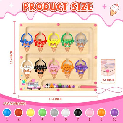 wakeInsa Magnetic Color and Number Maze,Montessori Toy for 2-5 Years Old Girls,Wooden Magnet Balls Puzzles,Toddler Busy Board Game,Preschool Learning Activities,Christmas & Birthday Gift for Kids - style: Magnet Toys - Ice Cream