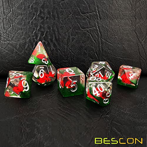 Bescon Red Ladybug RPG Dice Set of 7, Novelty Ladybugs Polyhedral Game Dice Set