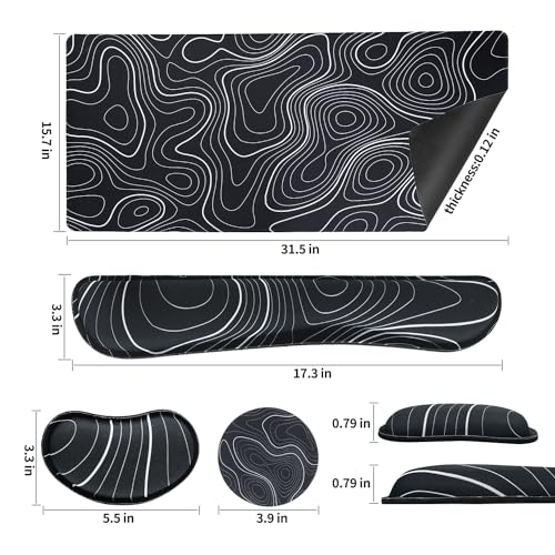 Bloss Large Gaming Mouse Pad XL Desk Mat, 4-in-1 Mouse Pad with Wrist Rest, Large Desk Pad, Keyboard Pad for Office/Home-Black and White Topography (31.5 x 15.7 x 0.12 Inches) - color: Topographic, size: 31.5 in x 15.7 in x 0.12 in