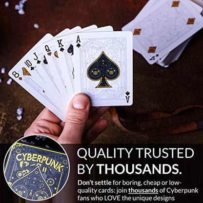 Cyberpunk Gold Playing Cards, Cardistry Decks, White Deck of Playing Cards for Kids & Adults, Cool Playing Cards with Card Game e-Book, Unique Playing Cards for Poker, Cyberpunk Cards - color: Gold
