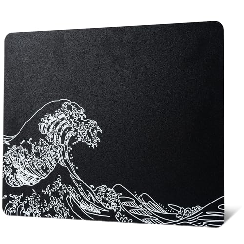 XVX Glass Gaming Mouse Pad, Black Kanagawa Hard Mousepads for Gaming,Professional Large Mouse Mat 16.2" x 12.2", Special Glass Surface with Improved Precision and Speed - color: Black(Kanagawa)