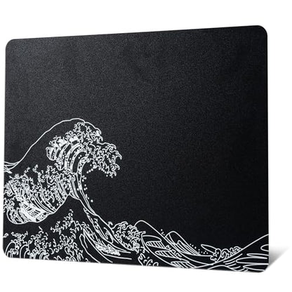 XVX Glass Gaming Mouse Pad, Black Kanagawa Hard Mousepads for Gaming,Professional Large Mouse Mat 16.2" x 12.2", Special Glass Surface with Improved Precision and Speed - color: Black(Kanagawa)