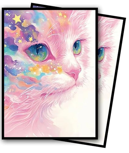 MTG Card Sleeves, Ultra Clear Front & Matte Finish Back, 100 Count Standard Size Matte Art Sleeve for Magic The Gathering - color: Pink Cat