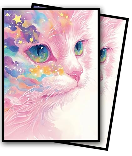 MTG Card Sleeves, Ultra Clear Front & Matte Finish Back, 100 Count Standard Size Matte Art Sleeve for Magic The Gathering - color: Pink Cat