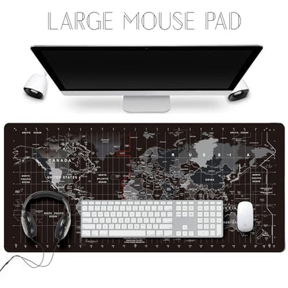 HGWALP Large Keyboard Gaming Mouse Pad Black World Map Mouse Pad with Anti-Slip Rubber Base, Extended XXL Long Gaming Mousepad Big Mouse Pads for Desk,31.5 X 11.8 Inch - color: World Map