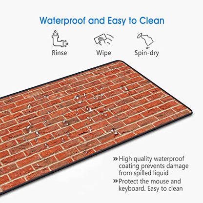 Desk Pad Mat Gaming Mouse Pads with Coasters Set, Stitched Edges Design Mouse Pad XXL Large Mouse Pad for Laptop Computers Red Brick Wall Pattern Desk Writing Mat for Office & Home 31.5"x 11.8" - color: Red Brick Wall Pattern