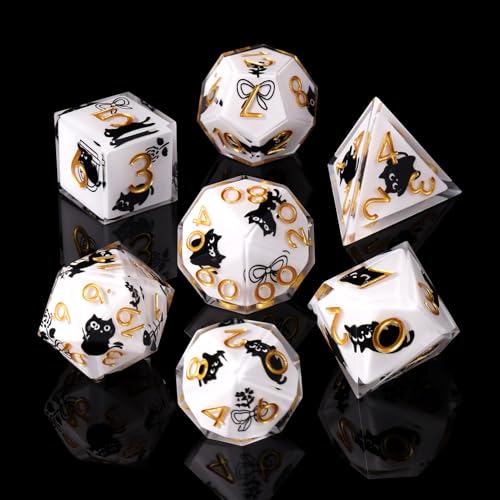 DND Dice Set, 7 Pcs Sharp Edge D&D Dice Polyhedral Resin Cat Dice for Dungeons and Dragons RPG MTG Role Playing Table Games - color: White