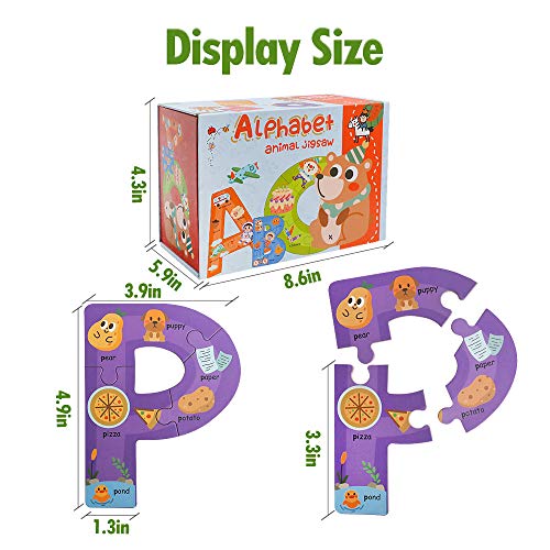 Wooden Jumbo Alphabet ABC Letter Toddler Puzzles Color Shape Animals Recognition Montessori STEM Jigsaw Preschool Learning Educational Toy for Kids 3 4 5 Years Old Boys Girls - style: Alphabet