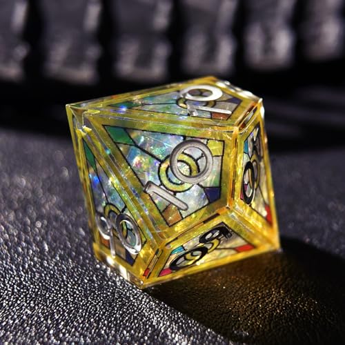 HAOMEJA Double Layered Resin Dice Set 7pcs/ Stained Glass Effect & Gold Numbers/Sharp Edged Polyhedral Dice/Apply to D&D/DND/Role Playing Game/RPG/Party Gift (Yellow Sky) - color: 1 Yellow Sky