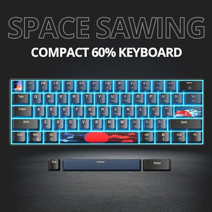 Protable 60% Percent Gaming Keyboard Mechanical, Mini Compact Ice-Blue LED Backlit 61 Keys Wired Office Keyboard with Red Switch for Mac/Win/PS4/PS5（Black/Red Switch） - color: Ice-blue 61Black/Red Switch