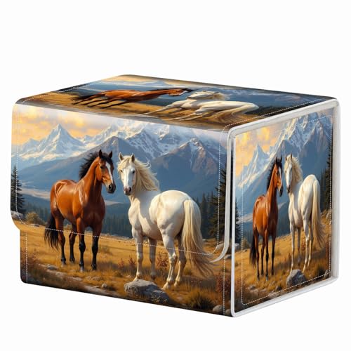 Strong Magnet for TCG MTG Commander Deck Box Playing Card Case Magic Deck Box Creative Pattern Trading Card Storage Box for Collectible Games, Brown And White Horses - color: Brown And White Horses