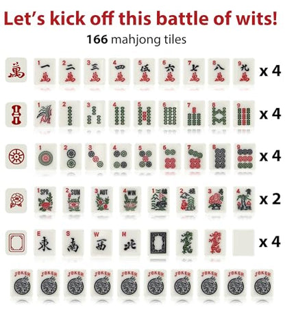 1.2" Mahjong Tiles Set with Carry Box, 166 American Mahjong Only (Green) | mahjong tile set - color: Green