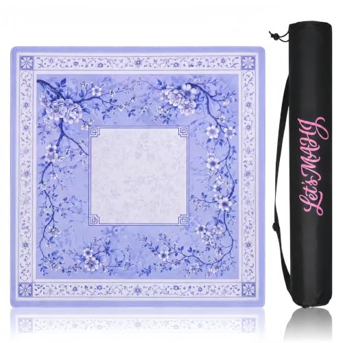 Mahjong Mat 31.5x31.5 Inch, Non-Slip Rubber 3mm American Mahjong Mat with Rules, Classic Porcelain Hand-Painted Look Noise Reducing Game Neoprene Mat for Table (Porcelain Blossom) - color: Porcelain Blossom