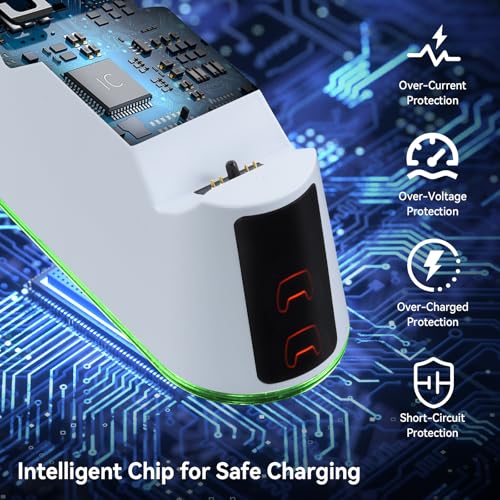 ELUTENG PS5 Controller Charger Dual Controller Charging Stand for PlayStation 5 with LED Indicator, Fast Charging Dock for DualSense Charging Station, PS5 Accessories Kits with USB Cable, White