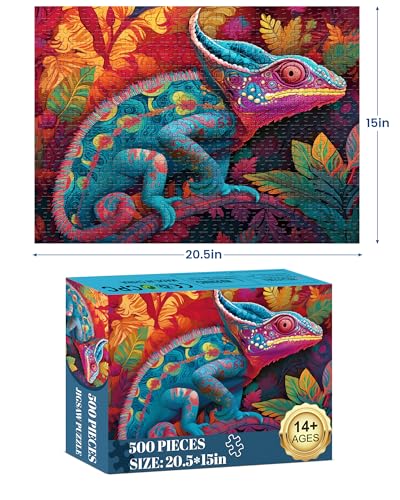 Jigsaw Puzzle 500 Pieces, Chameleon Puzzle, Puzzles for Adults 500 Pieces and up, Paper Jigsaw Puzzle for Adults and Families, Pieces Fit Together Perfectly, Smooth Edging, Leisure Animal Puzzle - style: Chameleon