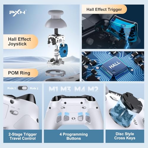 PXN P5 Wireless Gaming Controller - Hall Joystick, Hall Trigger, 6-Axis Motion, 4 Back Buttons, Compatible with PC, Switch/Switch2, iOS, Android - color: White