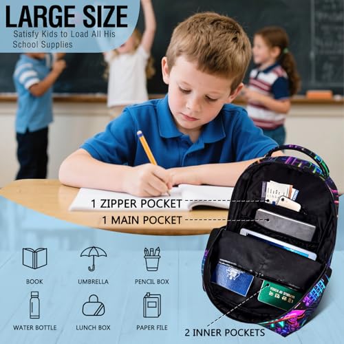 Gamepad School Backpack for Boys Video Game Boys Backpack for Kids Children Teens Elementary Middle School Students Bookbag Ages 6-18 Lightweight Adjustable Back Pack - color: Game on