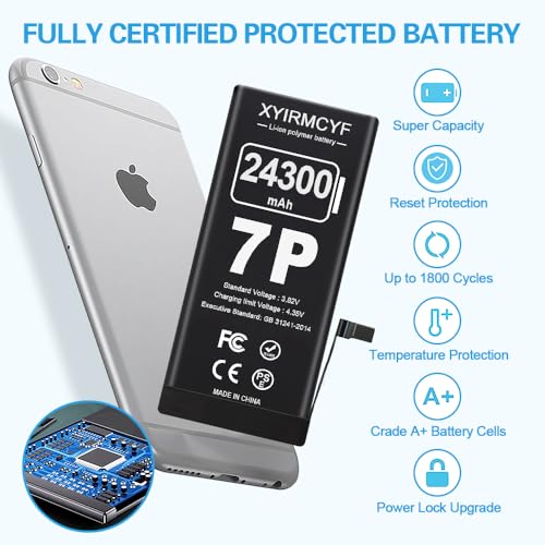 XYIRMCYF 24300mAh Super Capacity Battery Compatible with iPhone 7 Plus, New 0 Cycle-Li-Polymer Replacement Battery for iPhone 7 Plus, with Professional Repair Tool Kit - color: 7P-24300