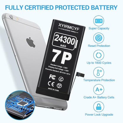 XYIRMCYF 24300mAh Super Capacity Battery Compatible with iPhone 7 Plus, New 0 Cycle-Li-Polymer Replacement Battery for iPhone 7 Plus, with Professional Repair Tool Kit - color: 7P-24300