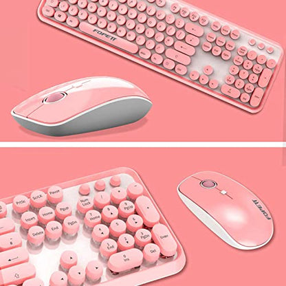 FOPETT Keyboard and Mouse Sets Wireless, Reliable 2.4 GHz Connectivity for PC,Laptop,Smart TV and More (Pink) - color: V2020 Pink