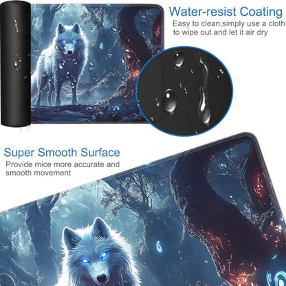 for MTG Game Playmat - 24 x 14 inches with Dices and Storage Bags, Non-Slip Base for TCG and Board Game Card Mats, Trading Card Games Mat, Glowing Wolf Pattern Collectible Card Playmats - color: Jv-playmat-p7-1-d108