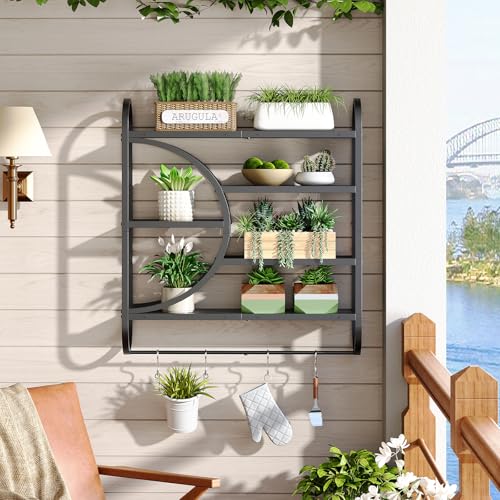 HOOBRO Gaming Floating Shelves with LED Lights, 28.9" LED Wall Mounted Shelf, 5-Tier Display Rack for Wall Storage, Floating Rack with Hanging Rod and 4 S-Hooks, for Game Room, Black BB50DBJ01 - color: Black