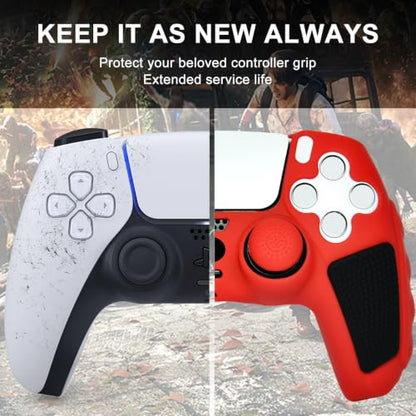 2 Pack Red Anti-Slip PS5 Controller Skin,Soft Thicken Studded Protective Silicone Cover Skin Grips Compatible with PS5/Slim/Pro Controller and 8 PCS Thumb Grips Caps. (2 Pack Red) - color: 2 Pack Red