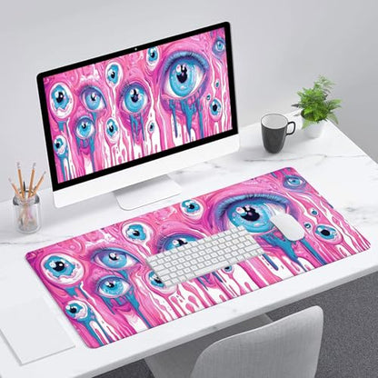Eyes Gaming Mouse Pad Surreal Psychedelic Cute Alien Eyeball Pink Mousepad XL Large Gaming Mouse Pad Laptop Keyboard Mat Desk Pad Office Computer Keyboard Laptop Home 31.5"x11.8" - color: Eyes, size: 31.5" x 11.8"
