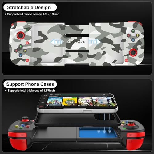 arVin Wireless Gaming Controller for iPhone Android Gamepad Joystick for iPhone 15/14/13/12, iOS, iPad, MacBook, Samsung Galaxy S23/S22/S21, TCL, Tablet, PC, Call of Duty Mobile -with Back Button - color: Camo