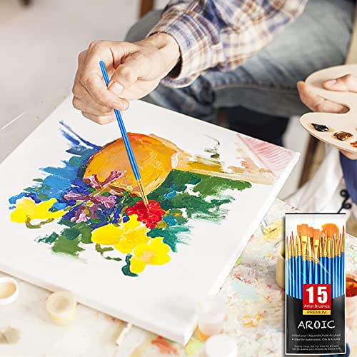 AROIC Acrylic Paint Brush Set, 15 pcs Nylon Hair Paint Brushes | All Purpose Oil Watercolor Face Body Rock Painting Artist, Small Painting Brush Kits for Kids Adult Drawing - size: 15pcs