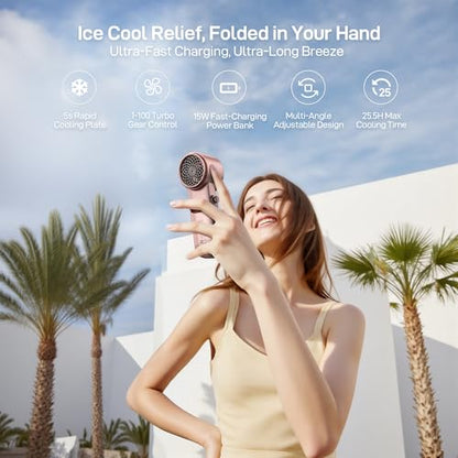 EPICKA Portable Handheld Fan with Ice Cooler - 25H Runtime, Rechargeable 6800mAh Personal Turbo Fan with Power Bank, Fast Charging, 0-100 Speed, Gifts for Women, Summer Travel Essentials, Rose Gold - color: Rose Gold