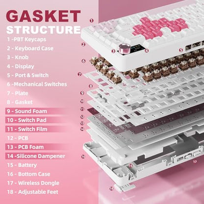 YUNZII B75 PRO MAX QMK/VIA Wireless Mechanical Keyboard | 75% Layout with Screen and Knob, Custom Hot Swap, Gasket, Creamy Switches, for Win/Mac (White Heart, Cocoa Cream V2 Switch) - color: White Heart, size: Cocoa Cream V2 Switch
